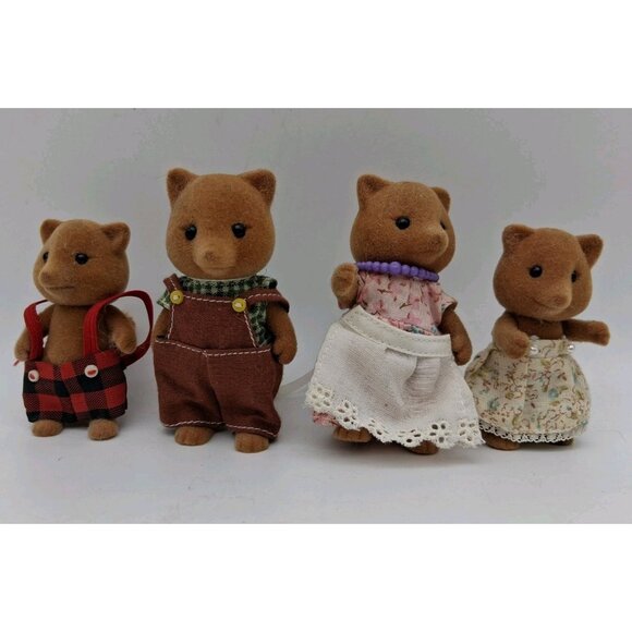 Vintage 1985 Epoch Sylvanian Slydale Fox Family Set of 4 Flocked Calico Critters - Picture 1 of 16